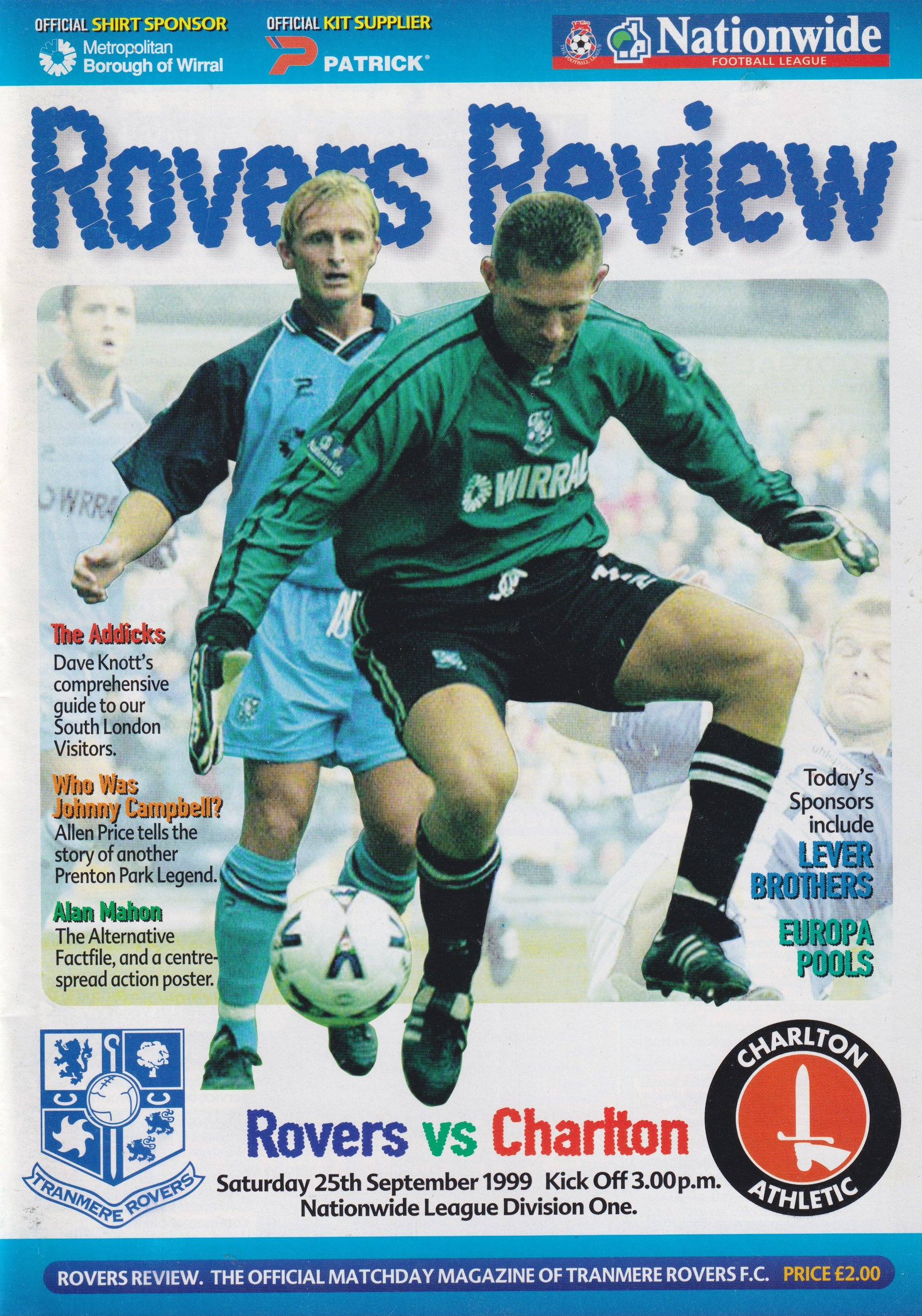 Tranmere Rovers v Charlton Athletic match programme